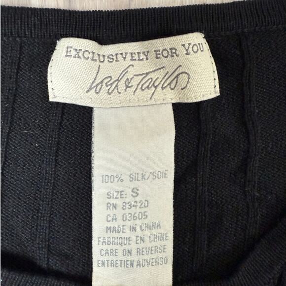 Lord & Taylor 100% Silk Ribbed Knit Black Short Sleeve Sweater Top S - Picture 3 of 7